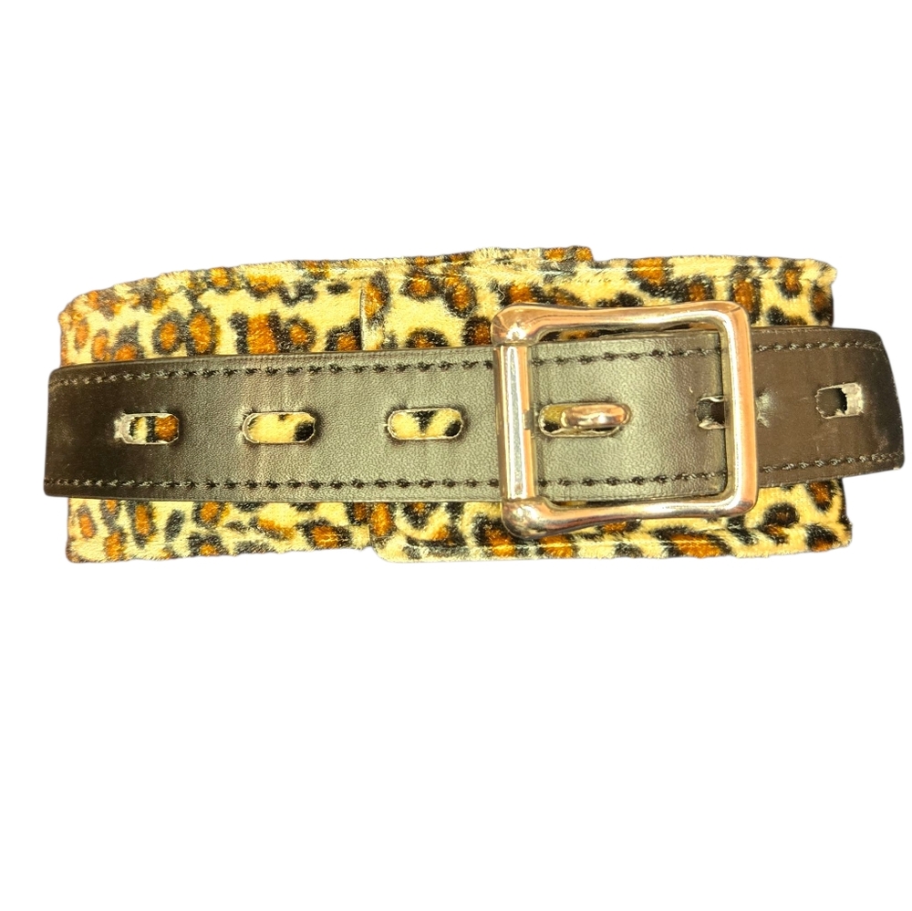 Leopard Bondage Choker Collar Necklace Faux Leather And Fur Adjustable W/ O-ring